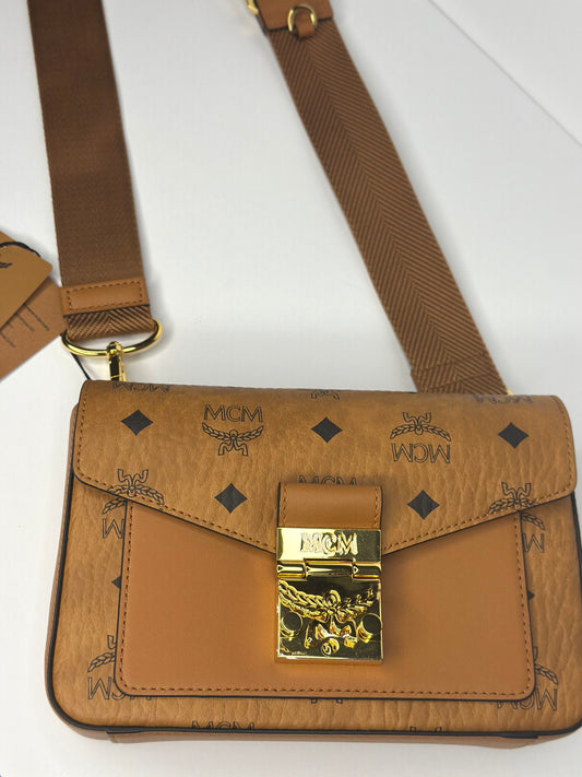 Pre-owned MCM Visetos Small Millie Crossbody Belt Bag Cognac