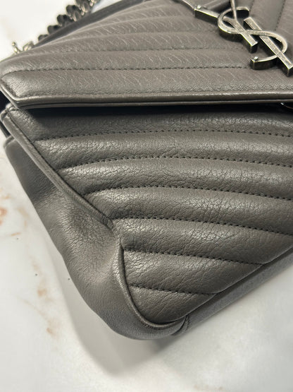 Pre-owned Saint Laurent gray Chevron stitched leather, medium college bag