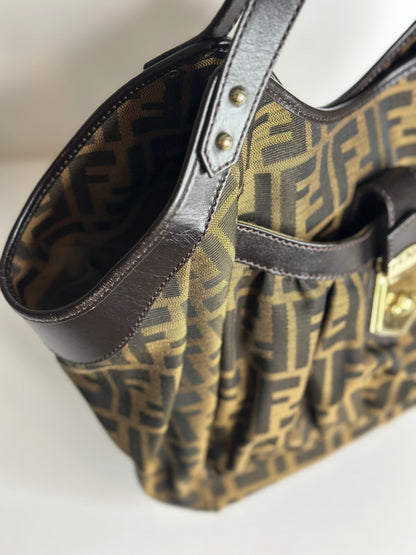 Pre-owned Fendi Tobacco Zucca Canvas and Leather Chef Tote