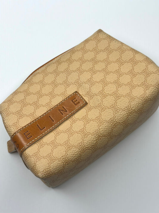 Pre-owned Celine beige macadam canvas small cosmetic pouch