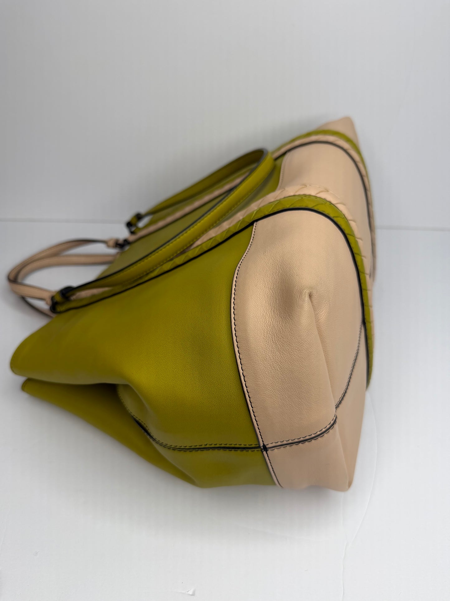 Pre-owned Bottega Veneta Intrecciato Corso Leather Tote Bag Green x Pink