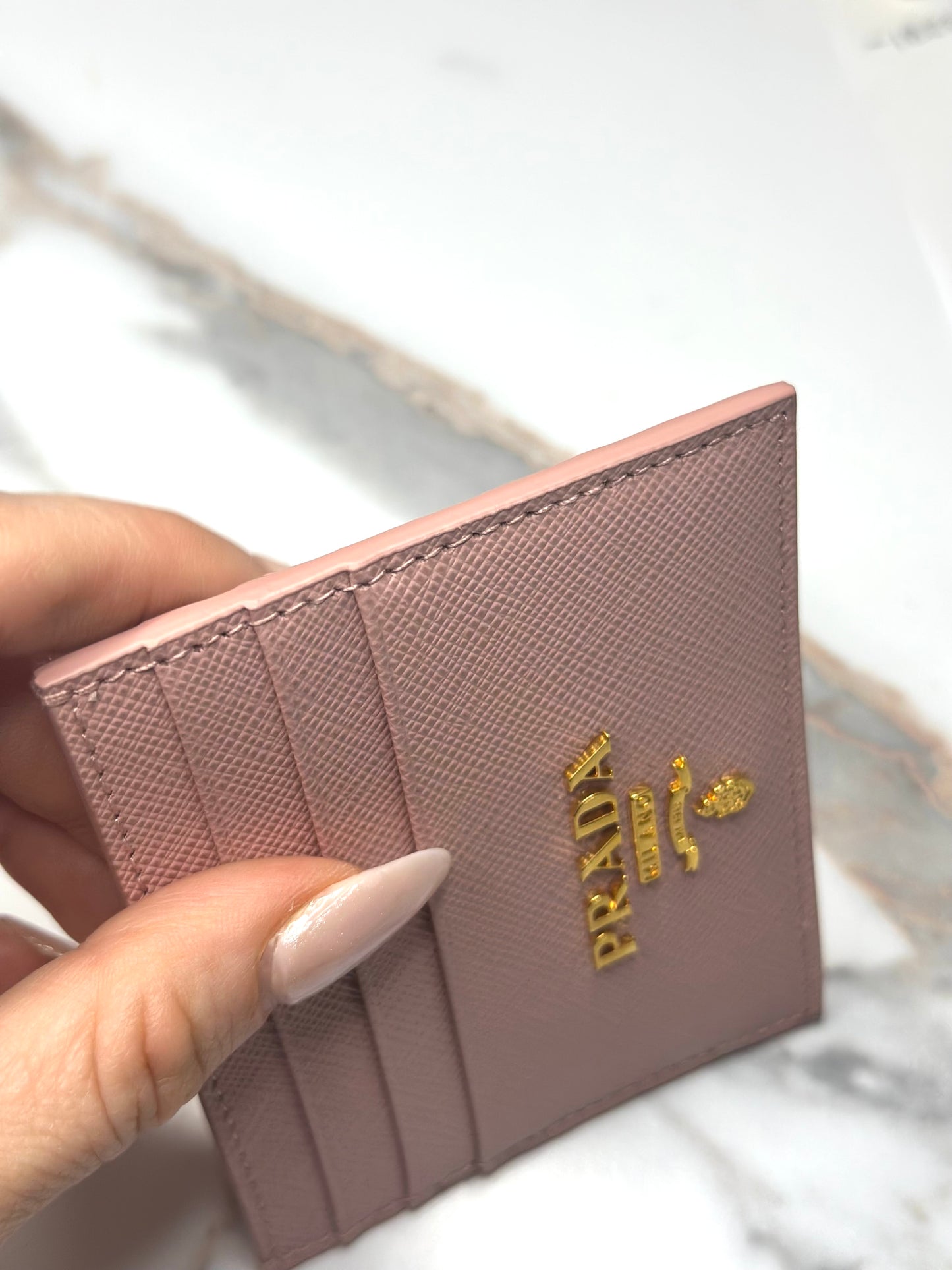 Pre-owned Prada light pink Saffiano leather card holder