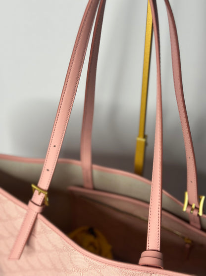 Pre-owned MCM Himmel medium Shopper Tote Bag in a silver pink Lauretos monogram canvas