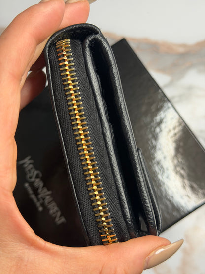 Pre-owned Saint Laurent black, leather, compact zip wallet