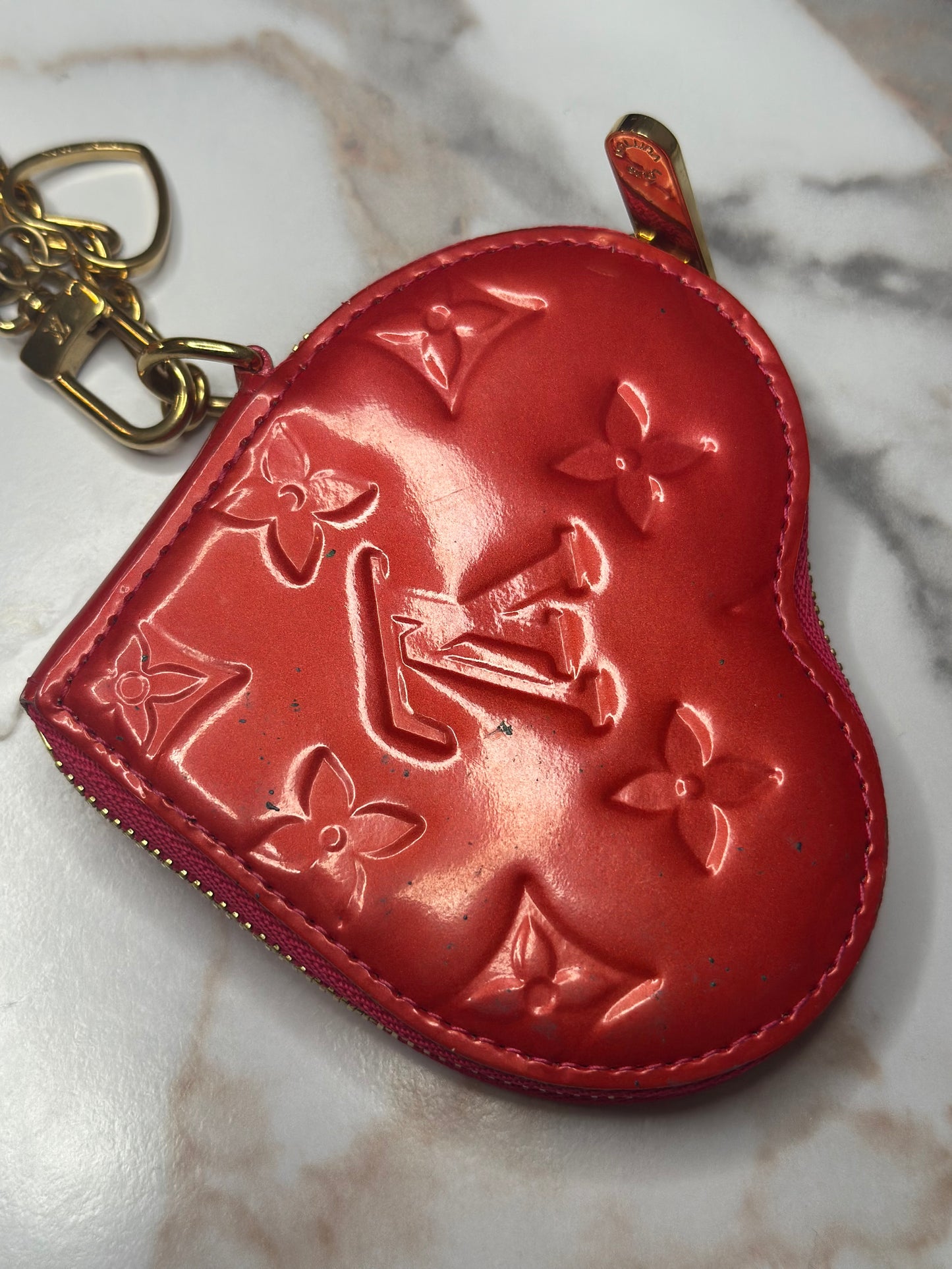 Pre-owned Louis Vuitton Vernis Heart Coin Purse Rose Pop