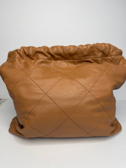 Pre-owned Chanel Caramel Calfskin Quilted 22 Hobo Bag Medium Antique Gold Hardware