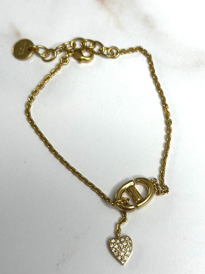 Pre-owned Dior CD Heart pendant bracelet rhinestone embellishments