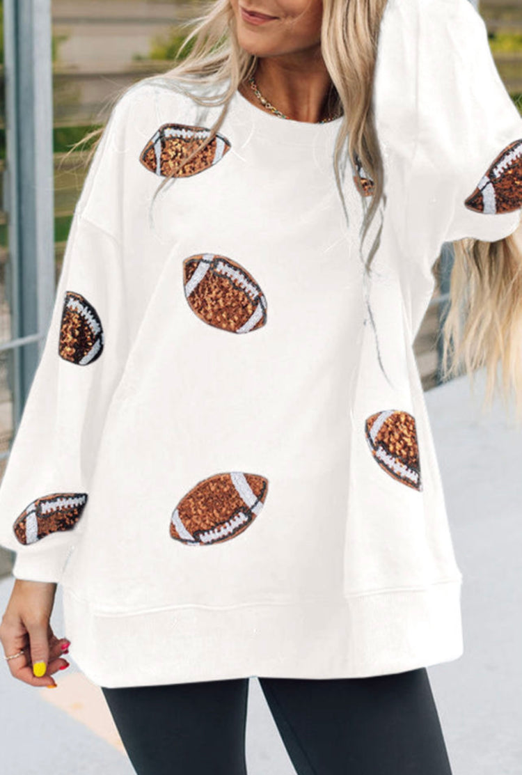 White Sequin Football Sweatshirt