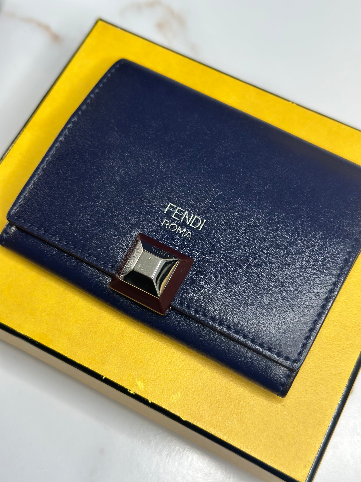 Pre-owned Fendi dark blue Kan I compact wallet