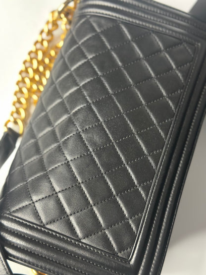Pre-owned Chanel 2017 Old Medium Quilted Lambskin Boy Flap crossbody