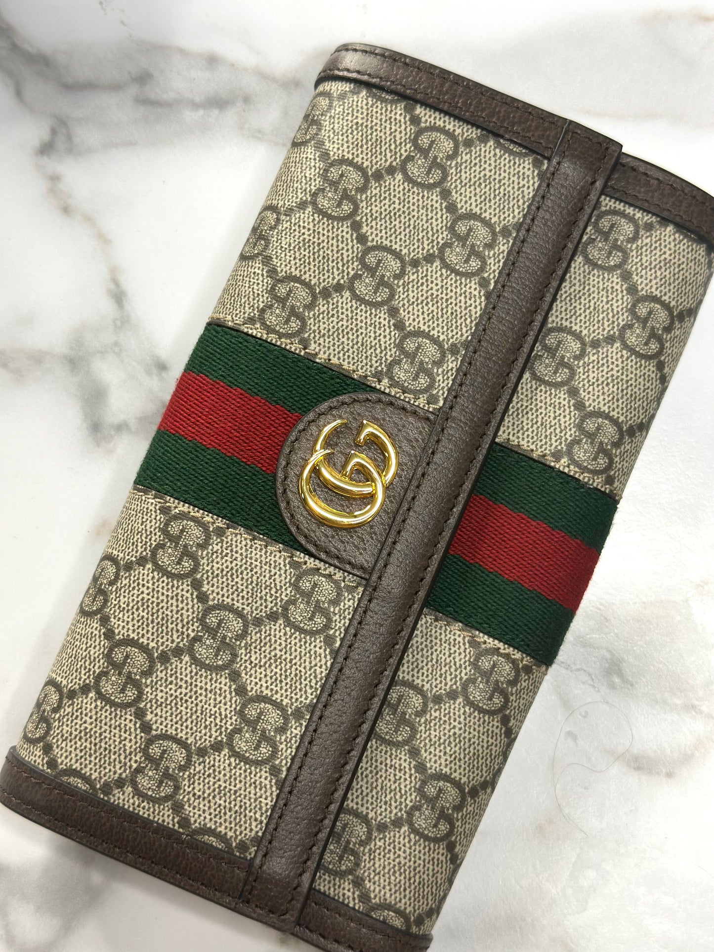 Pre-owned Gucci GG Ophidia supreme canvas long wallet