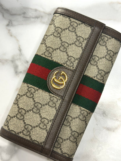 Pre-owned Gucci GG Ophidia supreme canvas long wallet