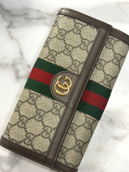 Pre-owned Gucci GG Ophidia supreme canvas long wallet