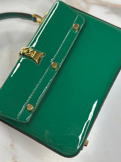 Pre-owned Gucci Green patent leather Sylvie 1969 with gold hardware shoulder bag