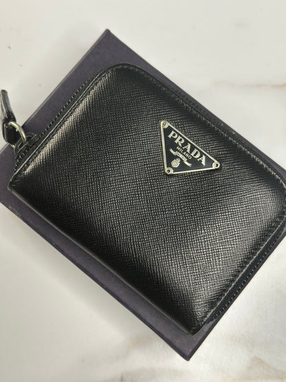 Pre-owned Prada black Saffiano leather compact zippy