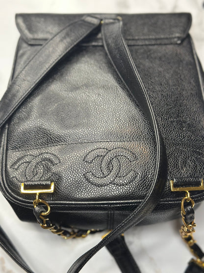 Pre-owned Chanel Black Caviar leather triple C vintage backpack 1996-1997