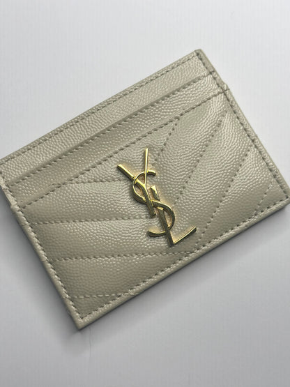Pre-owned Saint Laurent white grain de poudre card holder