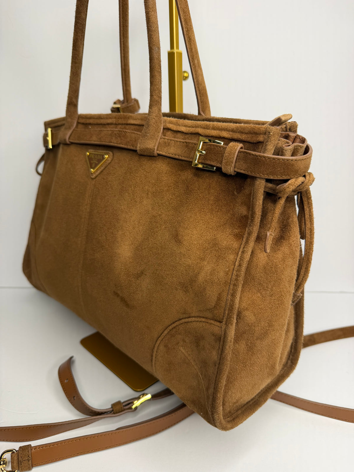 Pre-owned Prada Large Bonnie cinnamon suede shoulder bag