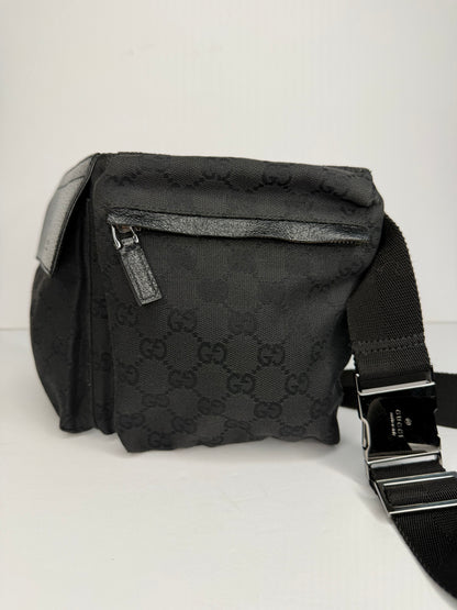 Pre-owned Gucci GG black canvas double pocket belt bag