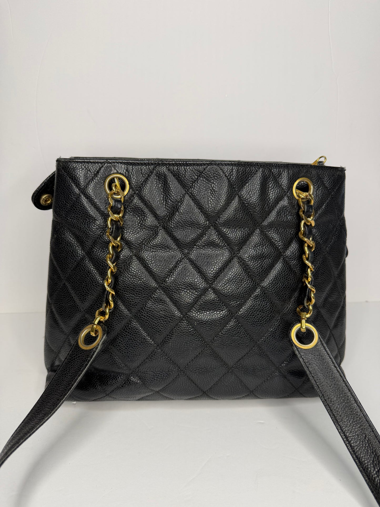 Pre-owned Chanel 1994-1996 quilted caviar leather front pocket shoulder tote