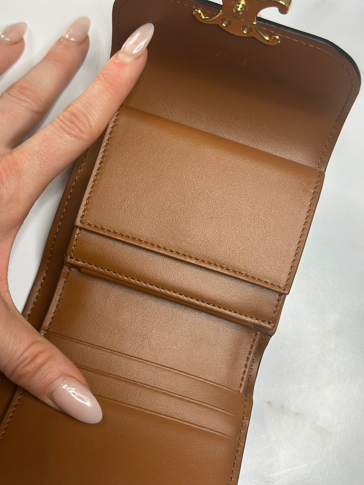 Pre-owned Celine triomphe flap compact wallet