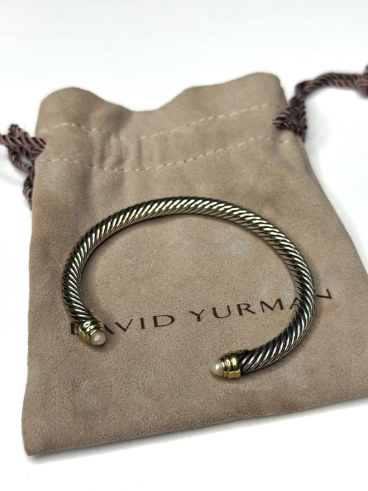 Pre-owned David Yurman Cable Classics bracelet made of sterling silver and 14k gold with pearl accents