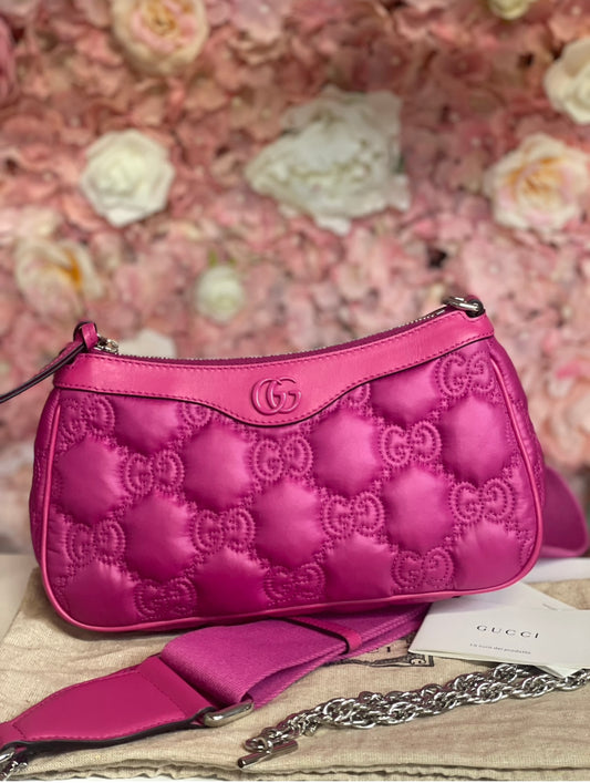 Pre-Owned Gucci GG Matelassé Handbag Leather Pink Crossbody