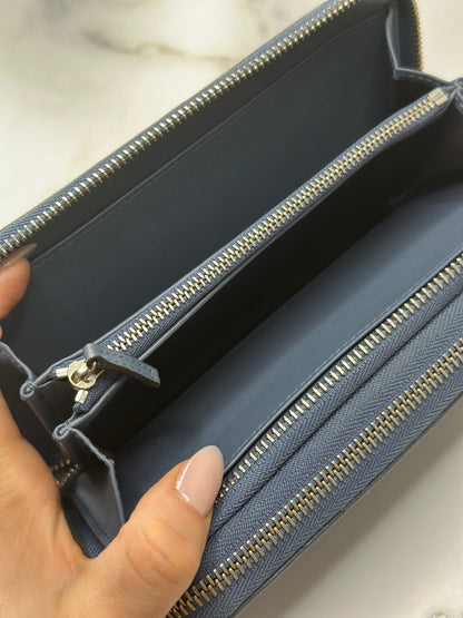 Pre-owned Gucci Microguccissima double zip-around wallet in blue leather