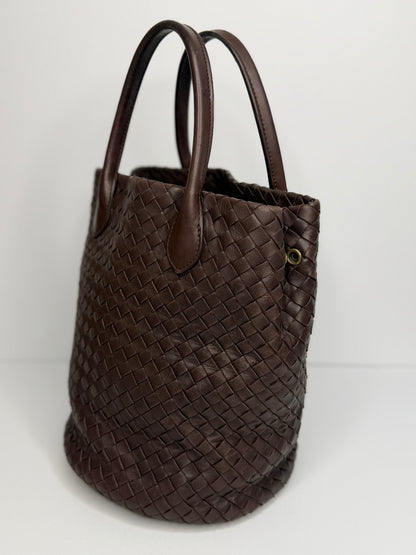 Pre-owned Bottega Veneta dark brown intrecciato leather bucket tote