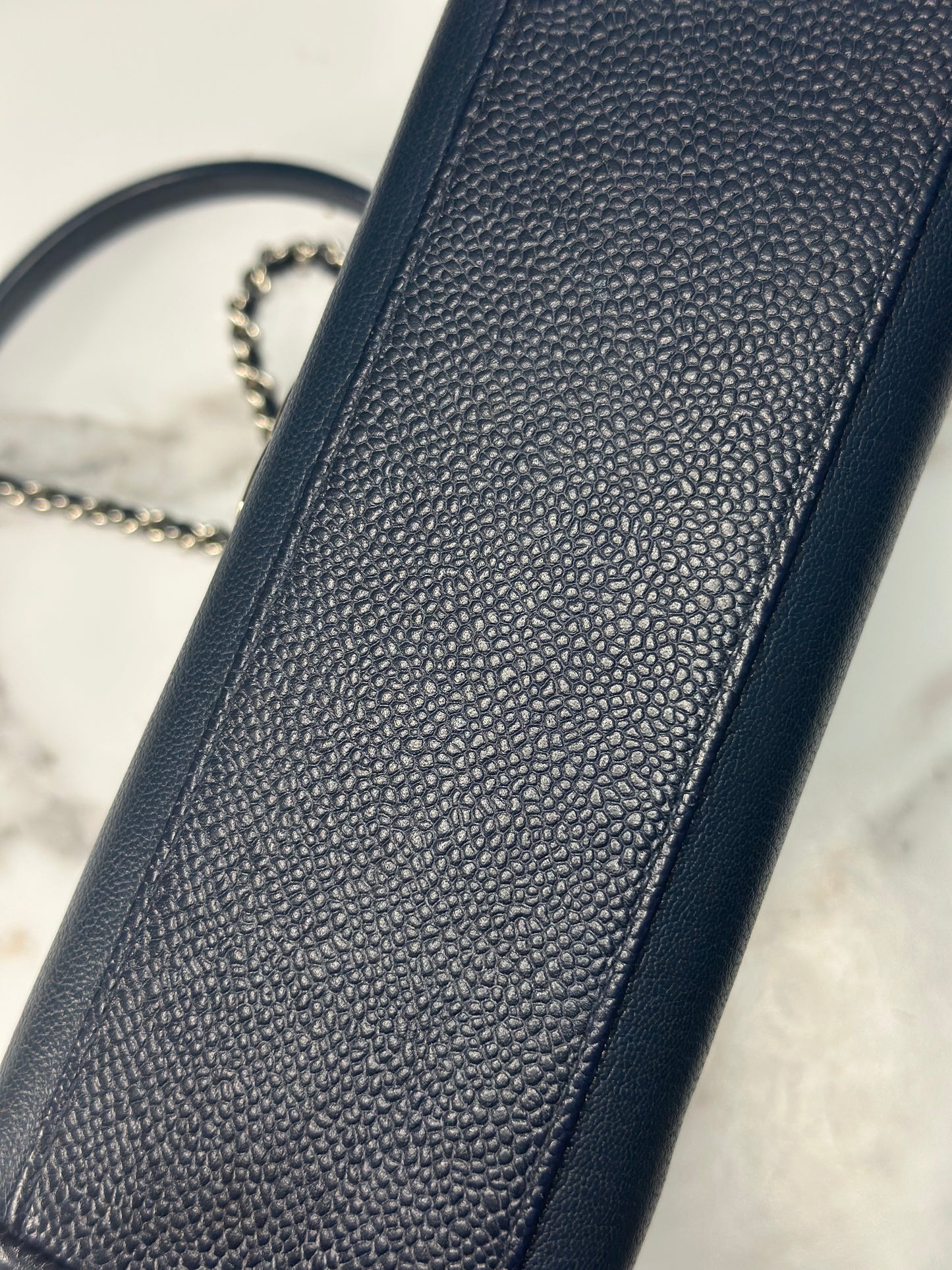 Pre-owned Chanel Navy Double Chain Matalese Flag Calfskin Medium Coco Crossbody