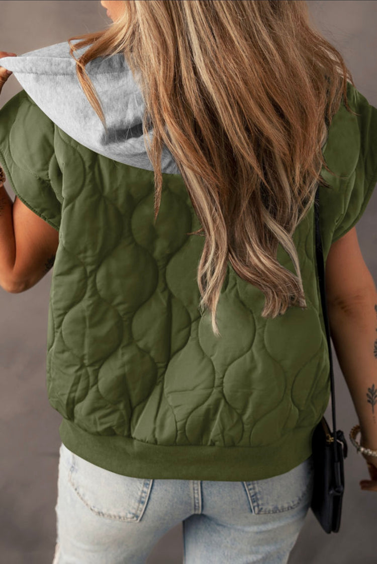 Hunter Green Drawstring Hooded Puffer Vest