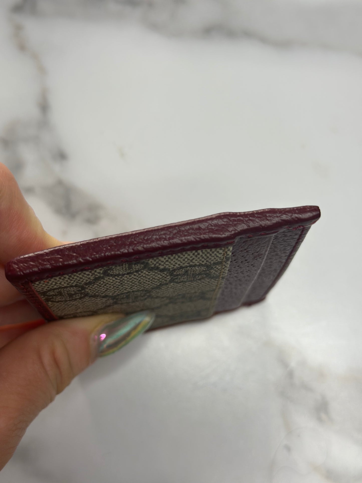 Pre-owned Gucci GG Ophidia supreme canvas x burgundy leather card holder