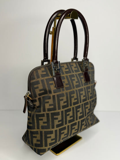 Pre-owned Fendi Zucca brown satchel top handle tote