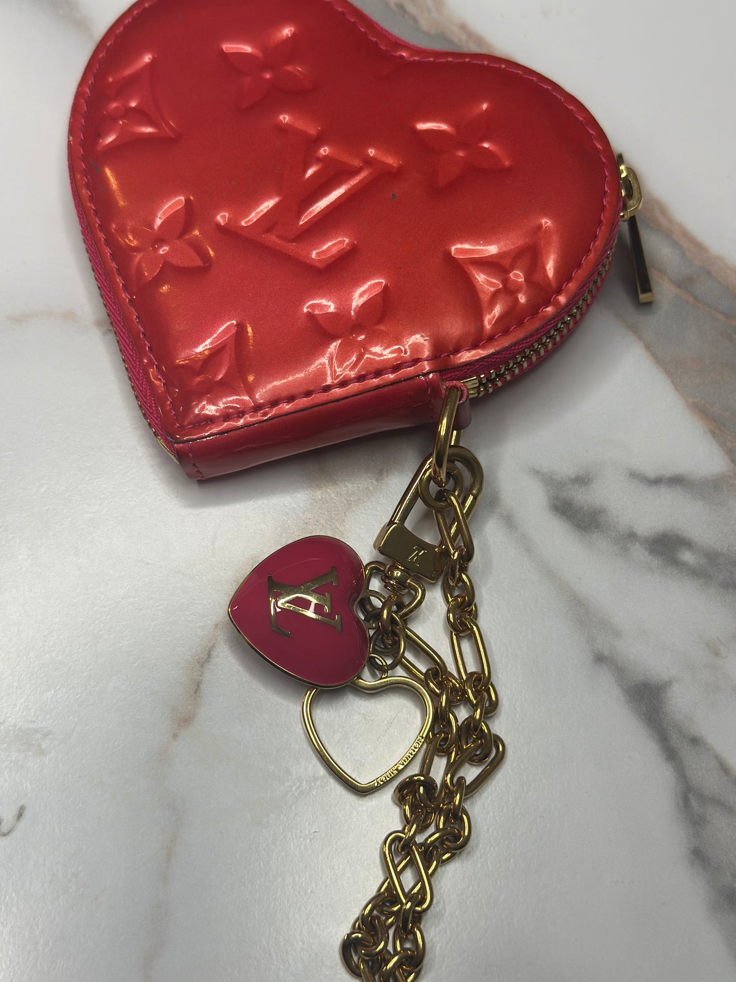 Pre-owned Louis Vuitton Vernis Heart Coin Purse Rose Pop