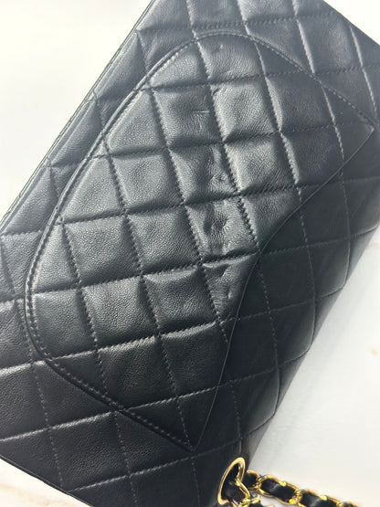 Pre-owned Chanel 1991-1993 small black lambskin double flap shoulder bag