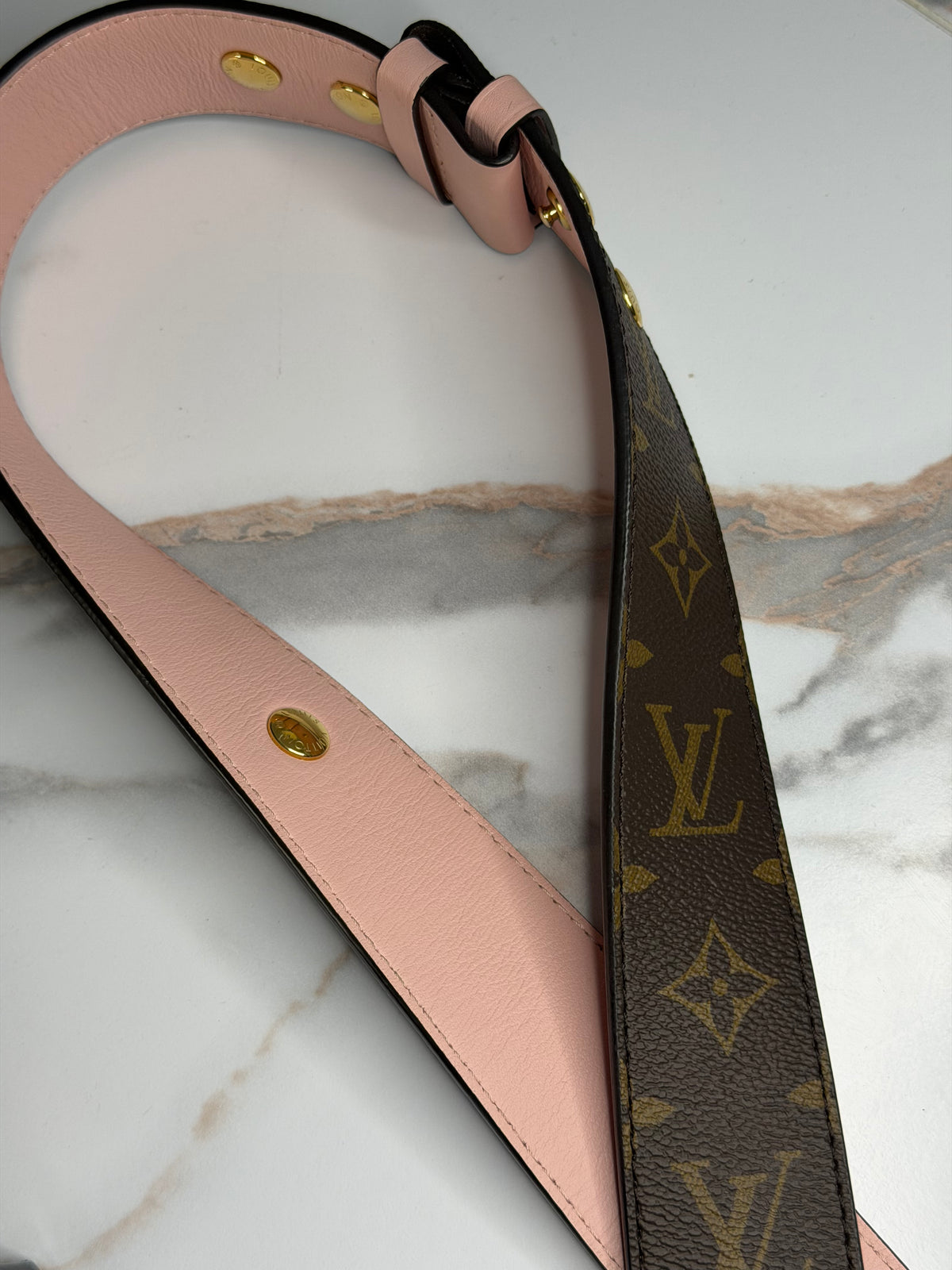 Pre-owned Louis Vuitton Monogram Bandoulière Shoulder Strap in Rose Ballerine and monogram canvas