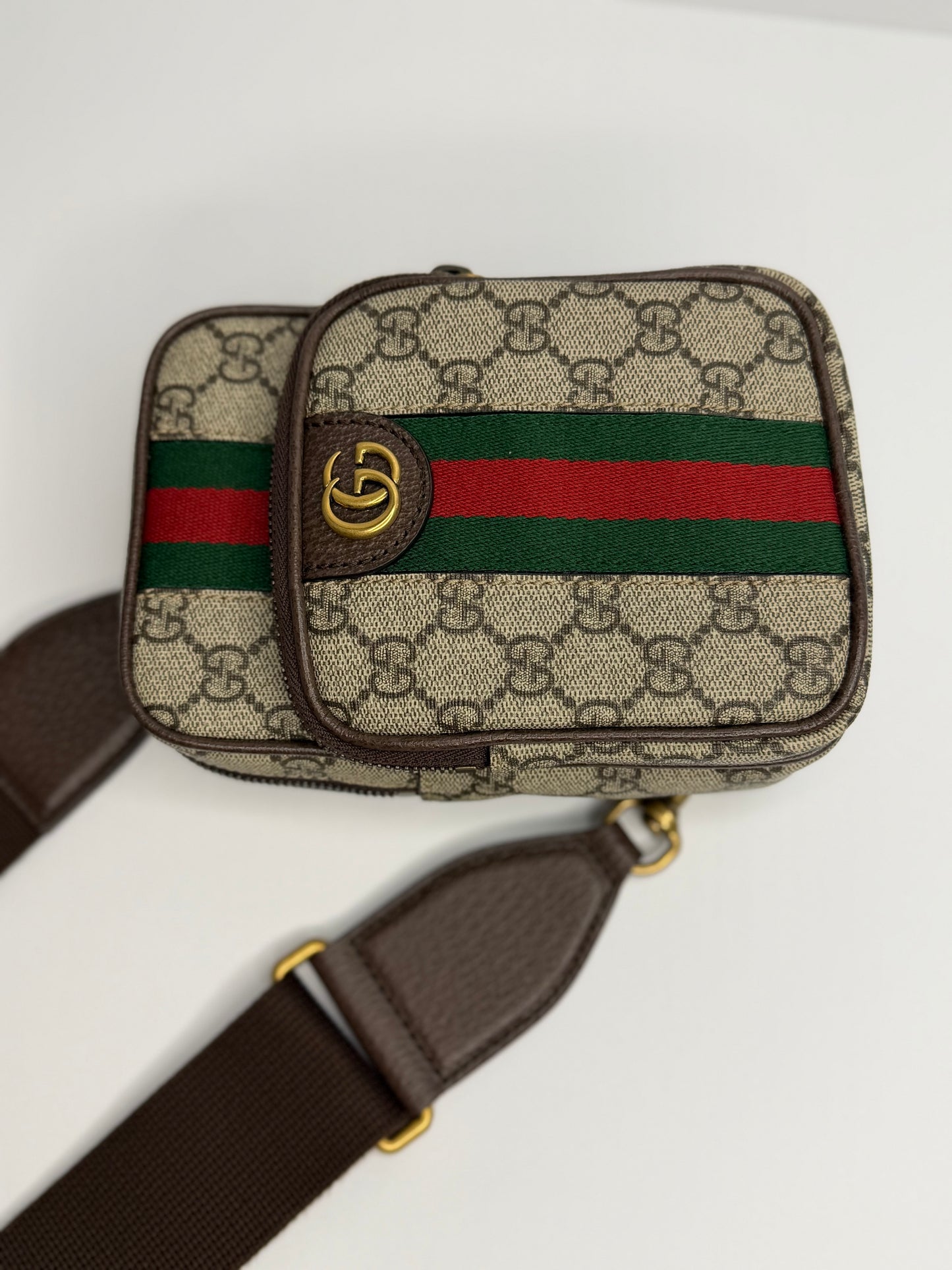 Pre-owned Gucci GG Supreme Monogram Web Mini Ophidia Messenger Brown
