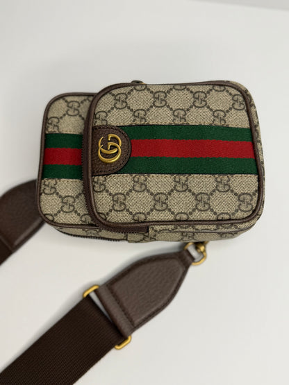 Pre-owned Gucci GG Supreme Monogram Web Mini Ophidia Messenger Brown