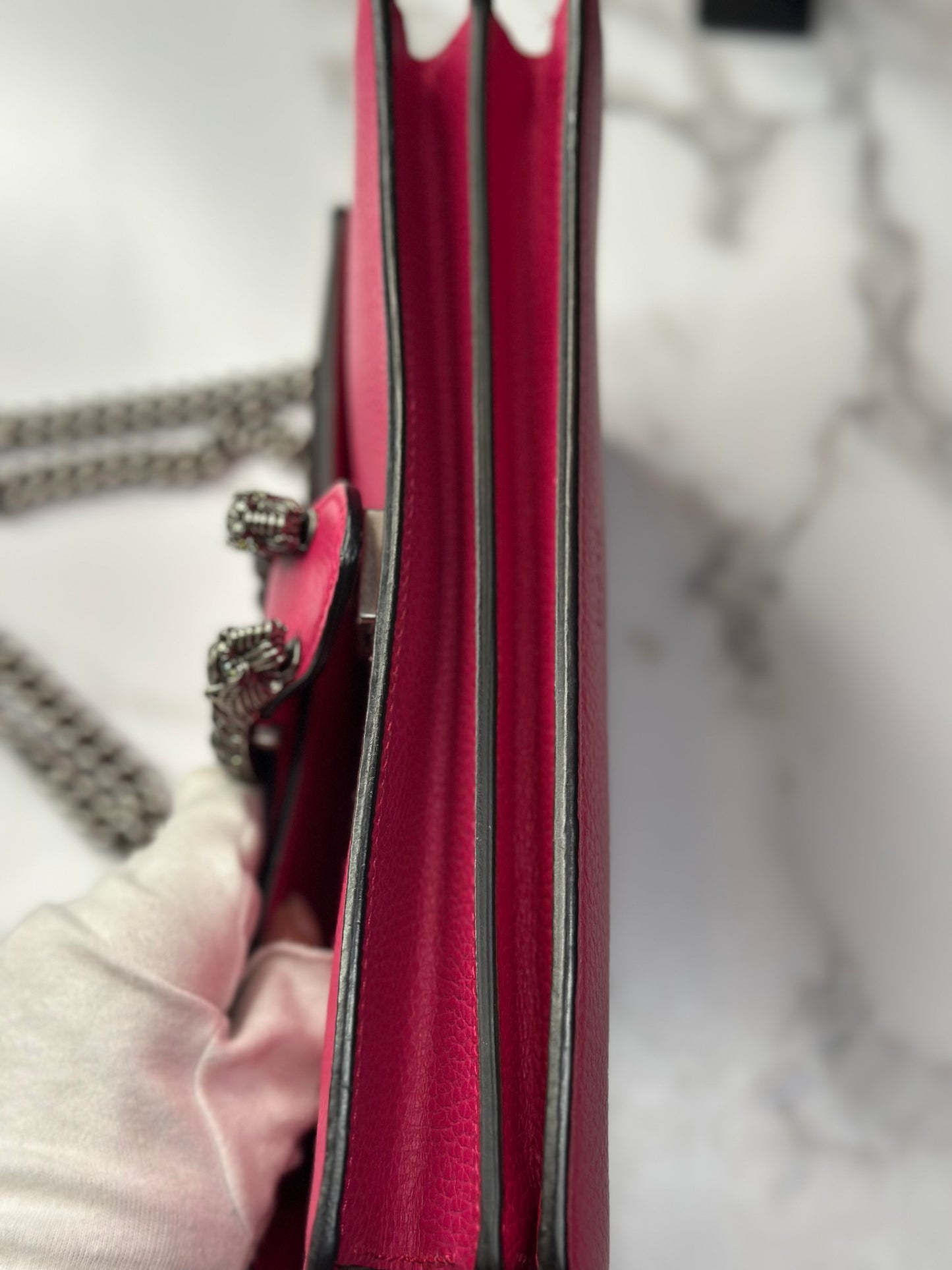 Pre-owned Gucci Hot Pink Leather Medium Dionysus Shoulder bag w/Crystal embellishments