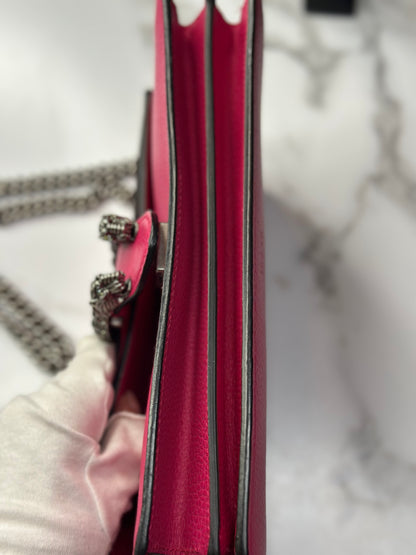 Pre-owned Gucci Hot Pink Leather Medium Dionysus Shoulder bag w/Crystal embellishments