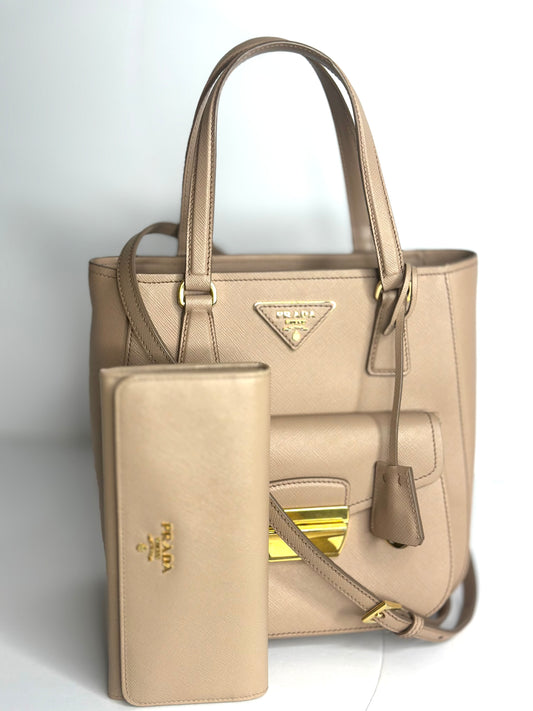 Pre-owned Prada Metropolis Tote blush pink Saffiano Leather & wallet