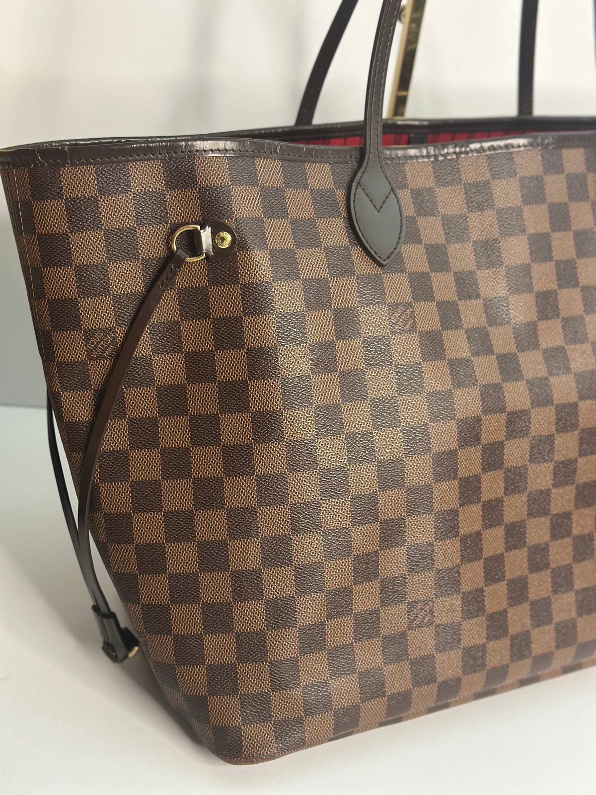 Pre-owned Louis Vuitton Damier Ebene neverfull GM w/pouch tote