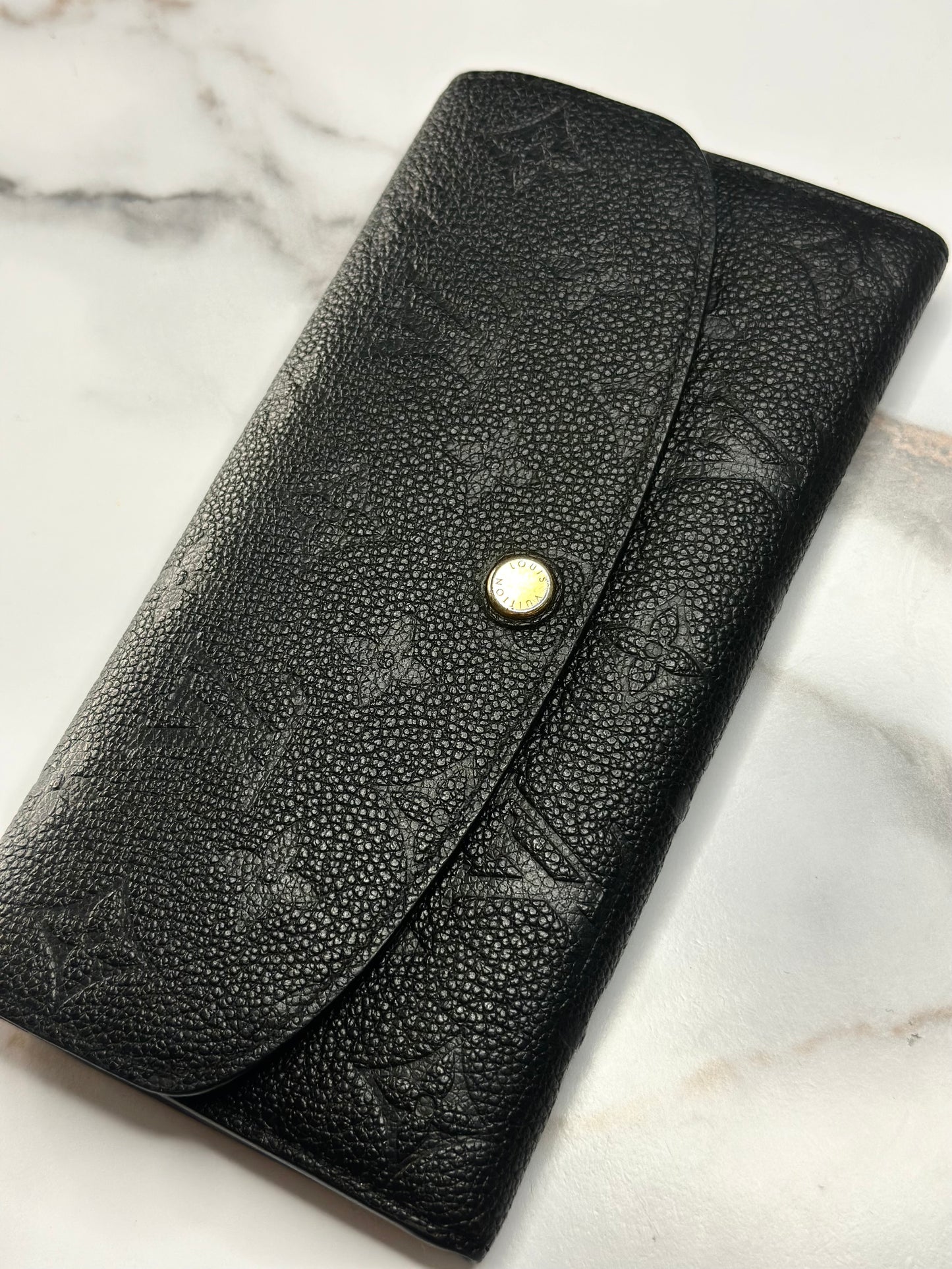 Pre-owned Louis Vuitton black Empriente leather monogram Emilie wallet