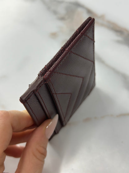 Pre-owned Saint Laurent Bordeaux grain de poudre leather card holder