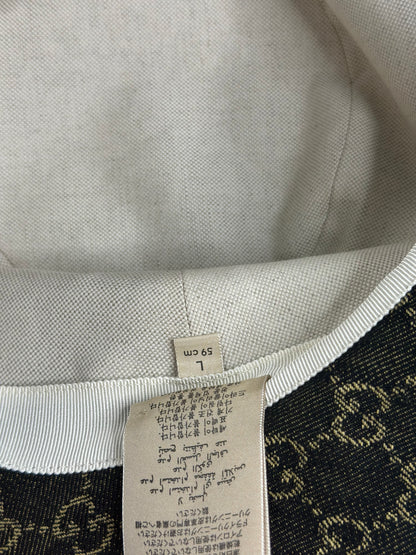 Pre-owned Gucci GG Logo Bucket Large Hat in black denim with a leather trim