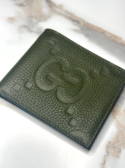 Pre-owned Gucci Jumbo GG bi-fold wallet in green full-grain leather
