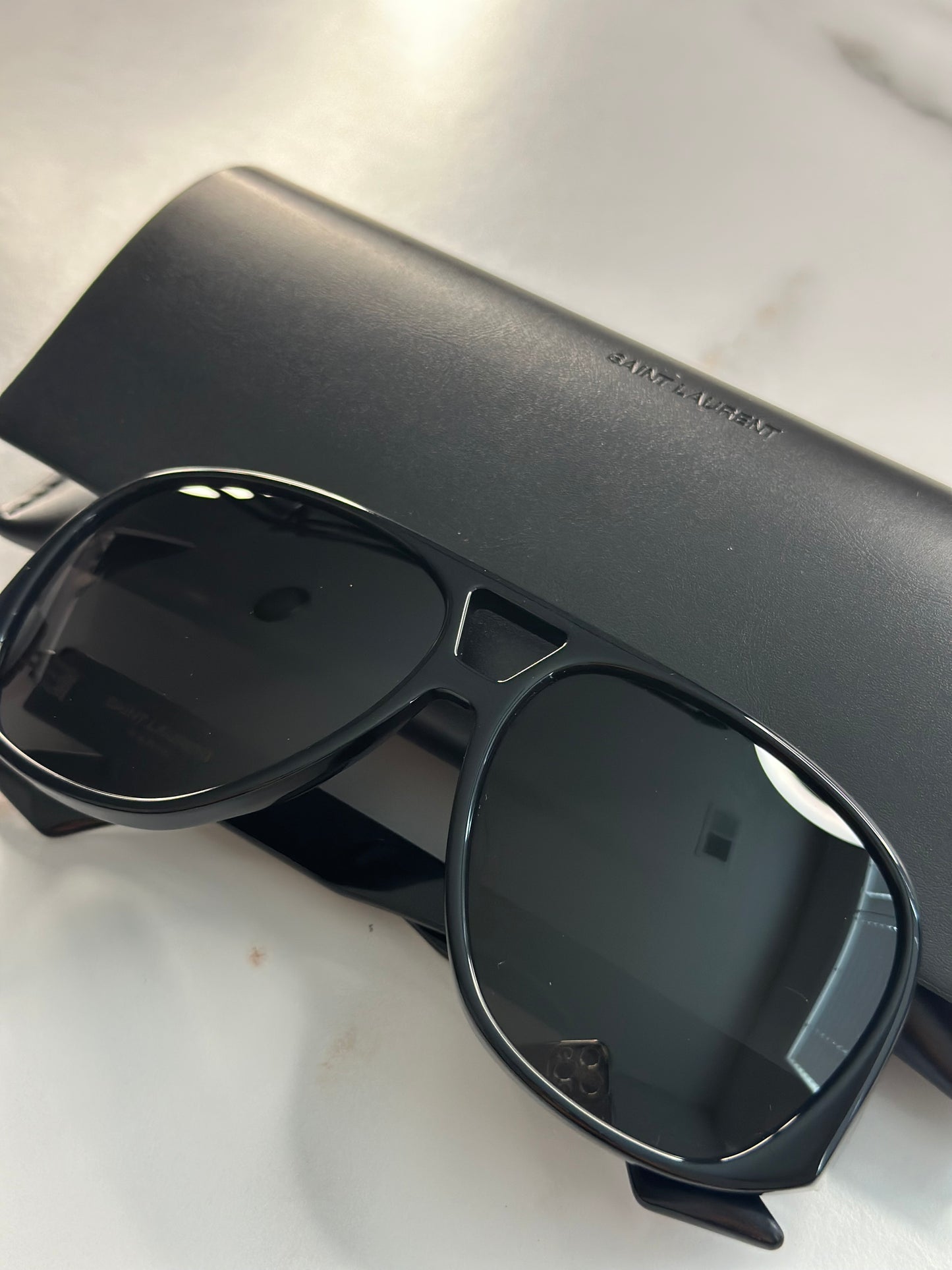 Pre-owned Saint Laurent, black acetate, oversized aviator