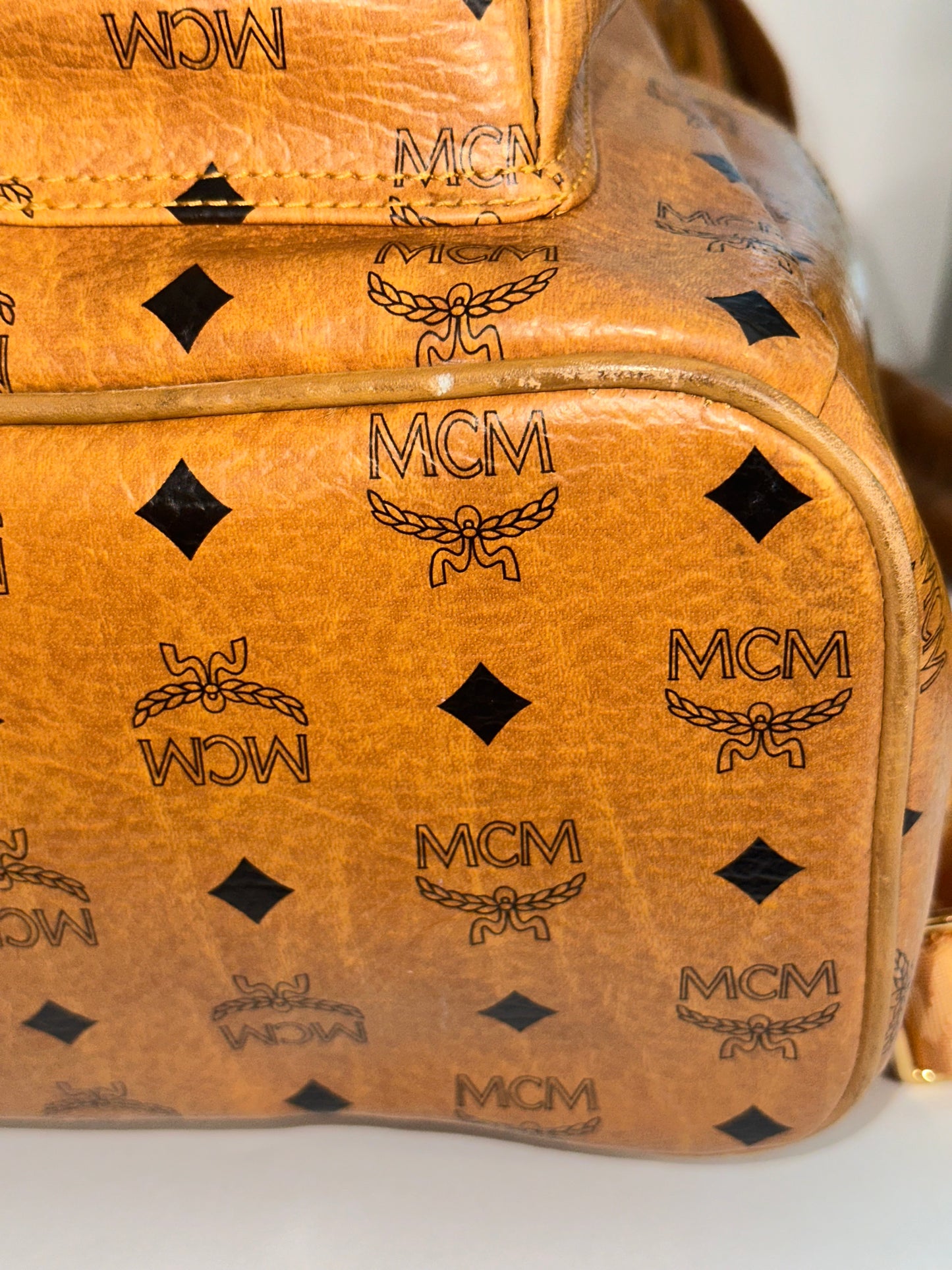 Pre-owned MCM stark visetos canvas studded backpack