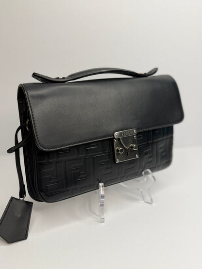 Pre-owned Fendi Zucca 
Logo Clutch Embossed Leather