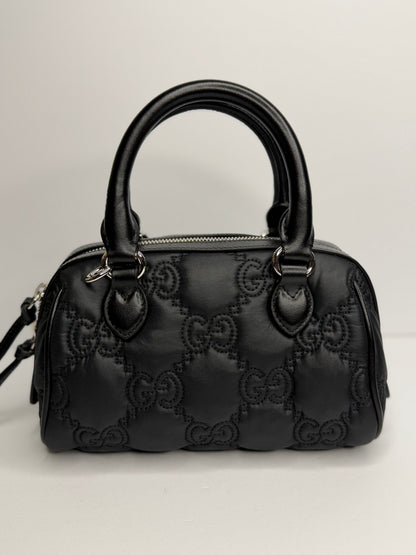 Pre-owned Gucci GG Matelassé Black Leather Top Handle two way tote